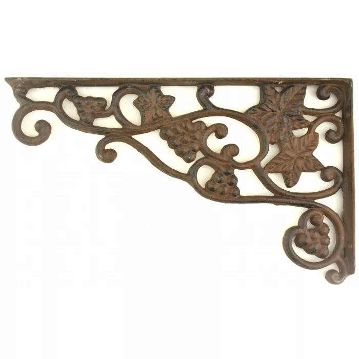 Wall Shelf Bracket - Grape Vine & Leaf Pattern - Cast Iron - 12.75"