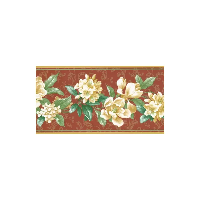Burgundy and Gold Flower Wallpaper Border