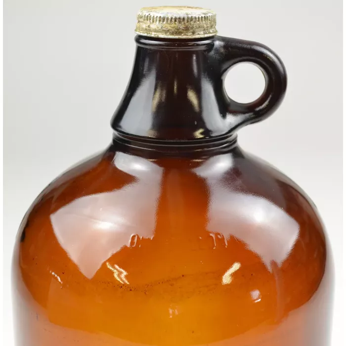 Vintage One Gallon Brown Glass Handled Jug With Lid - No. B1175- 11.75" Tall