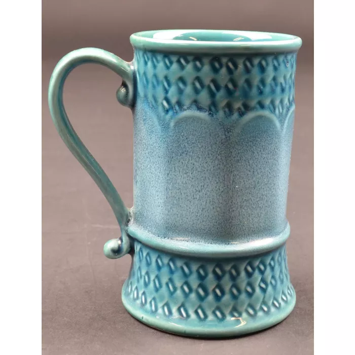 Vintage Blue Ceramic 8 Ounce Mugs - Set Of Six - 4.25" Tall