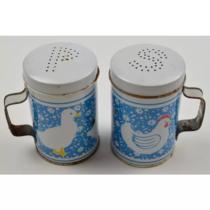 Vintage Tin Chicken & Duck Salt & Pepper Shakers - 4" Tall