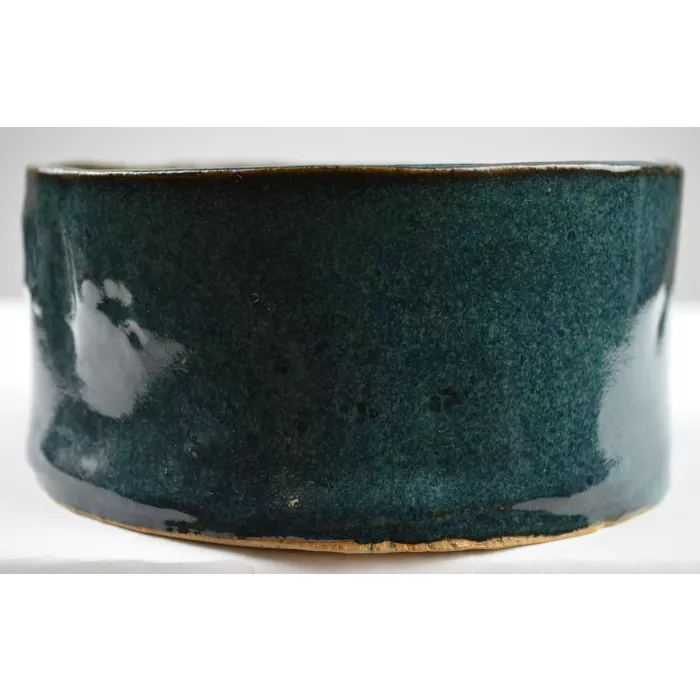 Collectible Handmade & Hand Painted Lidded Green Trinket Dish - 5.75" Round