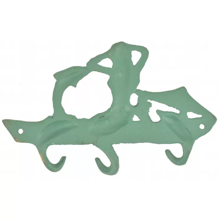 Metal Wall Hook Rack - Mermaid & Dolphins - 7.375" Wide