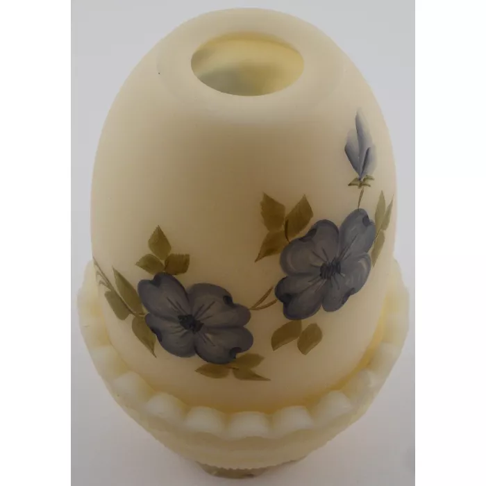Fenton Art Glass Fairy Lamp - Custard Satin - Hand Painted by T. Watson