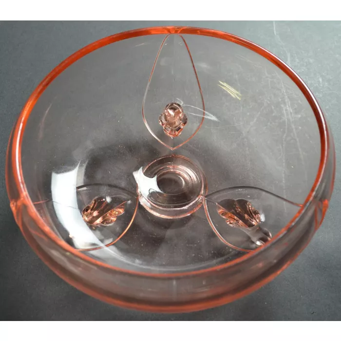 Vintage Pink Depression Glass Three Toed Bowl - 3.5" Tall