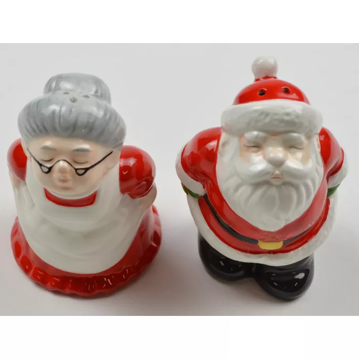 Santa & Mrs. Claus Kissing Ceramic Salt & Pepper Shakers - 3.75" Tall