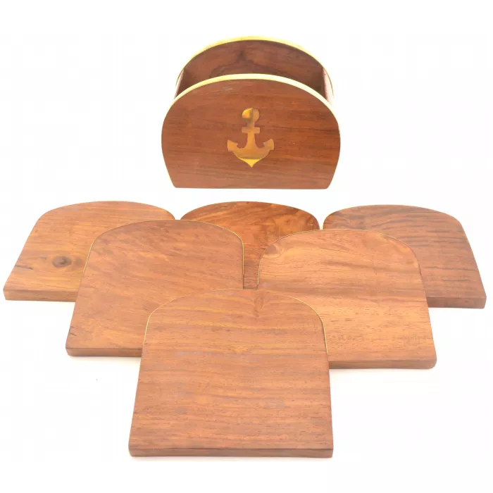Nautical Wooden Drink Coasters & Wooden Storage Box - Set Of 6