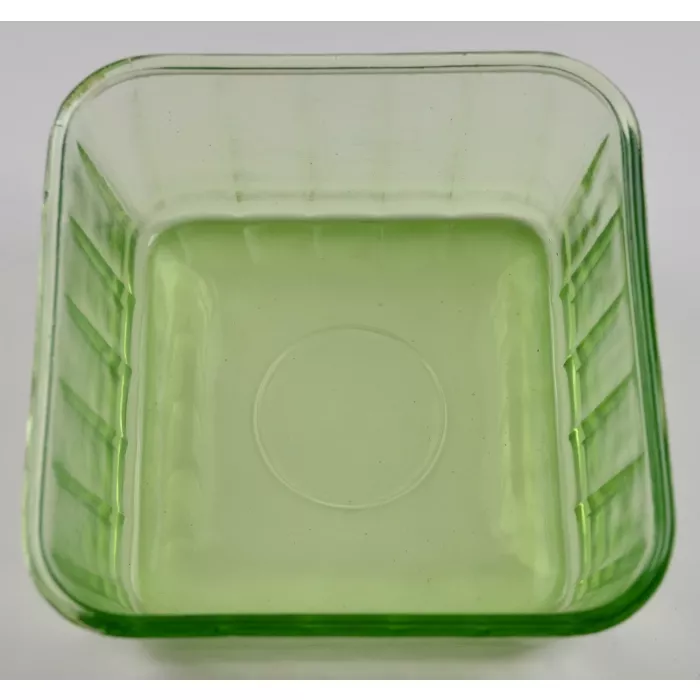Vintage Green Depression Glass Square Refrigerator Dish - 3" Tall