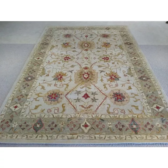 Tingley Oriental Handmade Tufted Wool Ivory/Sage Area Rug - Rectangle 9ft6in x 13ft6in
