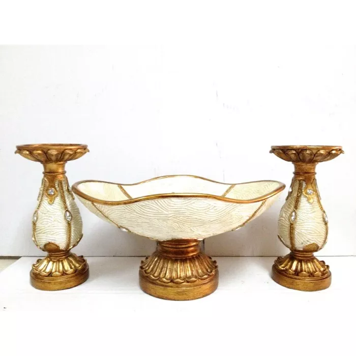 D'Lusso Designs - Ivory Collection - Three Piece Set of Bowl & Two Candlesticks