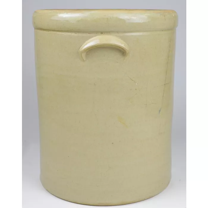 Vintage Stoneware 6 Gallon Beige Crock With Glazed Black Inside - 15.5" Tall