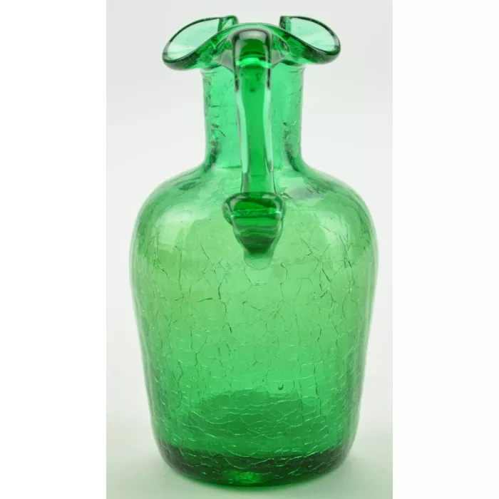 Vintage Green Crackle Glass Pitcher - 4.5" Tall