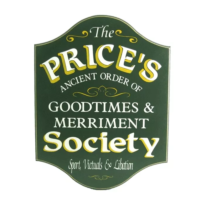 Hanging Wooden Home Bar Sign - Goodtimes And Merriment - Personalized