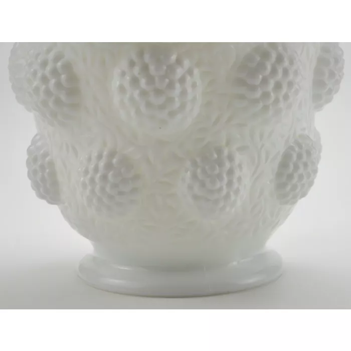 Large Hobnail Milk Glass Vase With Frog Insert - 7" Tall