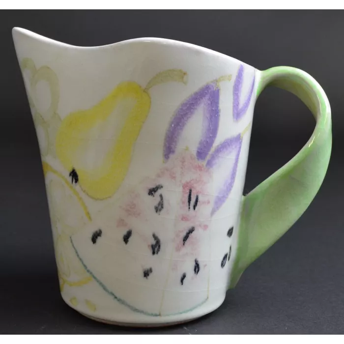 Hand Painted Fruit Pattern Pitcher And 4 Tumblers From Italy - No. 453