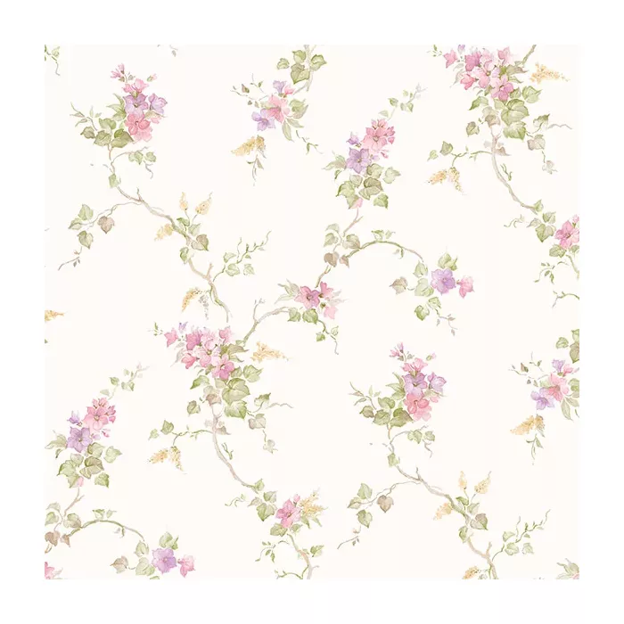 Ivy Trail Wallpaper Pink, Green, Purple Norwall Wallcovering PP35529