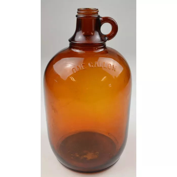 Vintage One Gallon Brown Glass Handled Jug - No. E1001 - 11.5" Tall