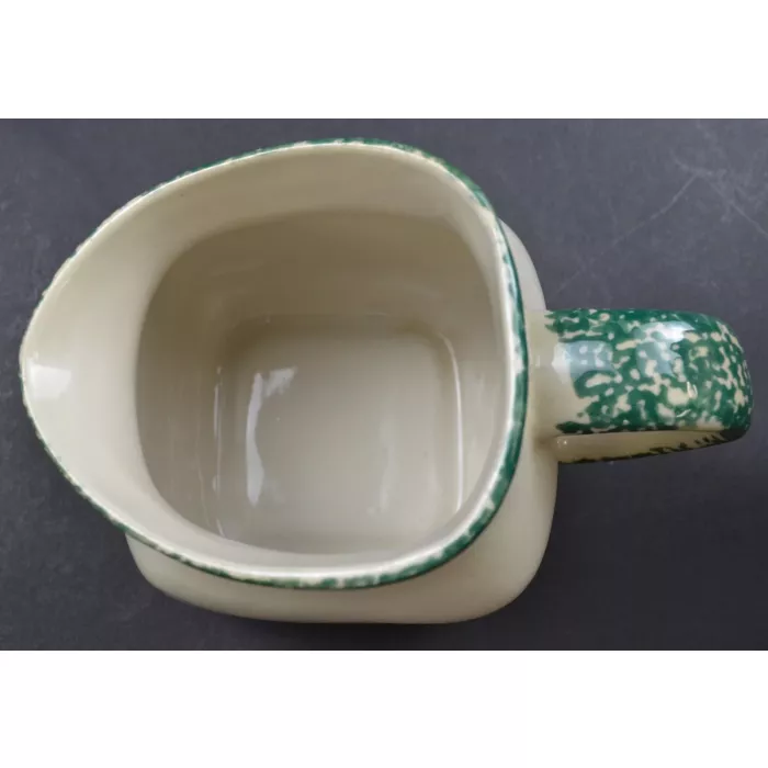 Green Spongeware With Red Apple Pottery Creamer - 3.75" Tall