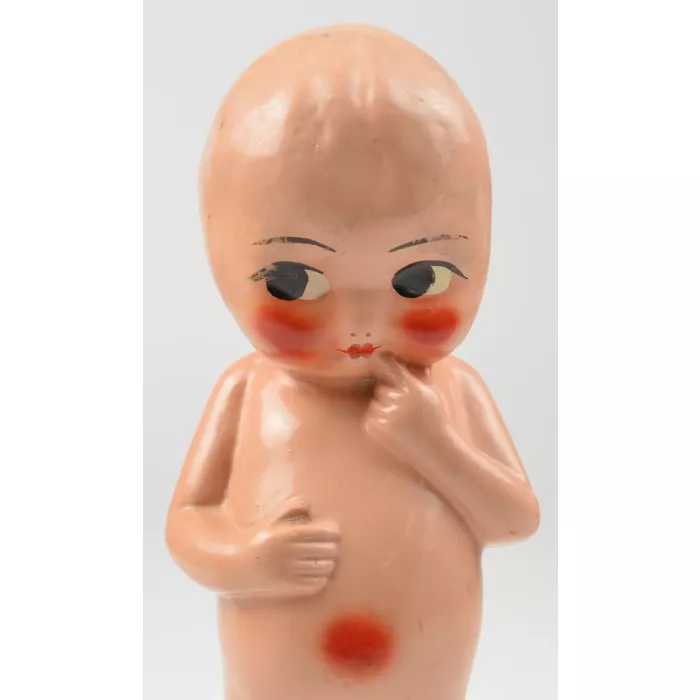 Vintage 12.5" Baby Figurine - Kewpie Doll Style With Red Cheeks & Belly Button