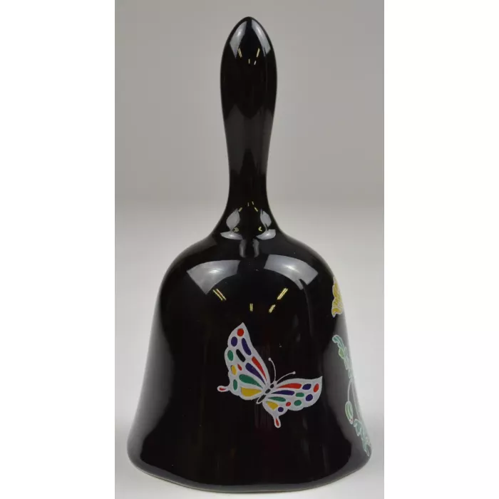 Black Ceramic Bell - Butterfly & Floral Pattern - 5.25" Tall