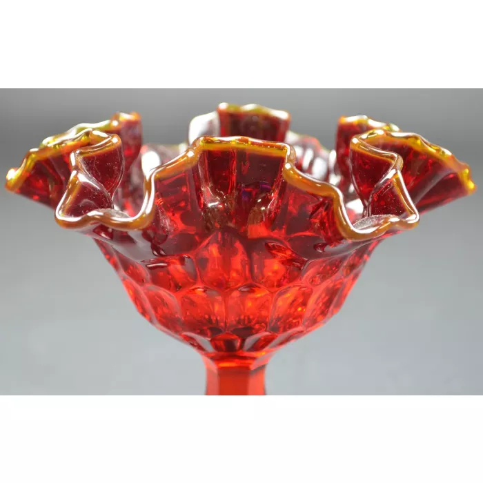 Fenton Art Glass Thumbprint Ruby Pattern - Crimped Compote - 6" Tall