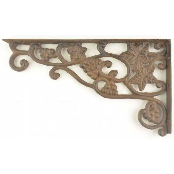 Wall Shelf Bracket - Grape Vine & Leaf Pattern - Cast Iron - 12.75"