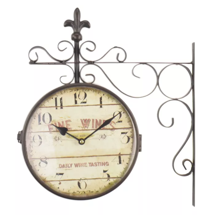 Hanging Double Sided Clock On Bracket - Fine Wines Daily Wine Tasting