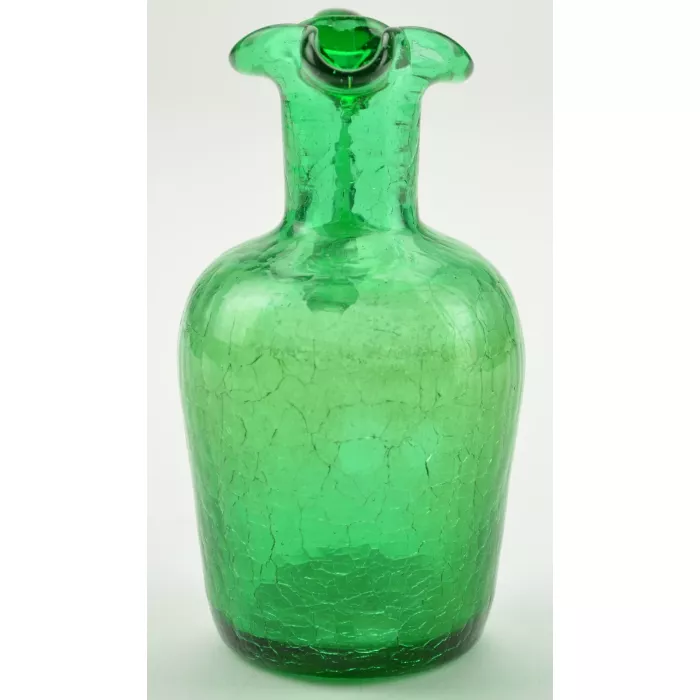 Vintage Green Crackle Glass Pitcher - 4.5" Tall