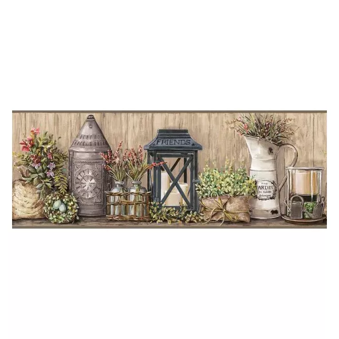 Country Keepsakes Garden Wallpaper Border Brown Trim York Wallcoverings AC4358BD