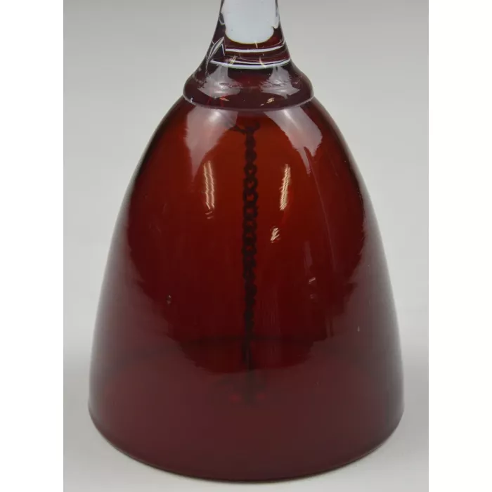 Ruby Red Glass Bell With Clear Applied Handle - 6.25" Tall