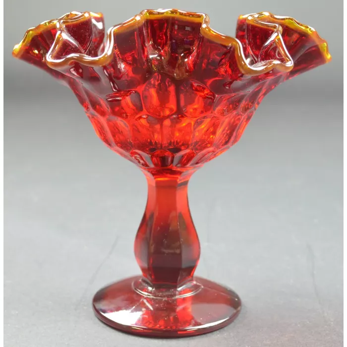 Fenton Art Glass Thumbprint Ruby Pattern - Crimped Compote - 6" Tall
