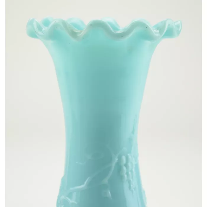 Art Glass Blue Grape Design Vase - 9" Tall