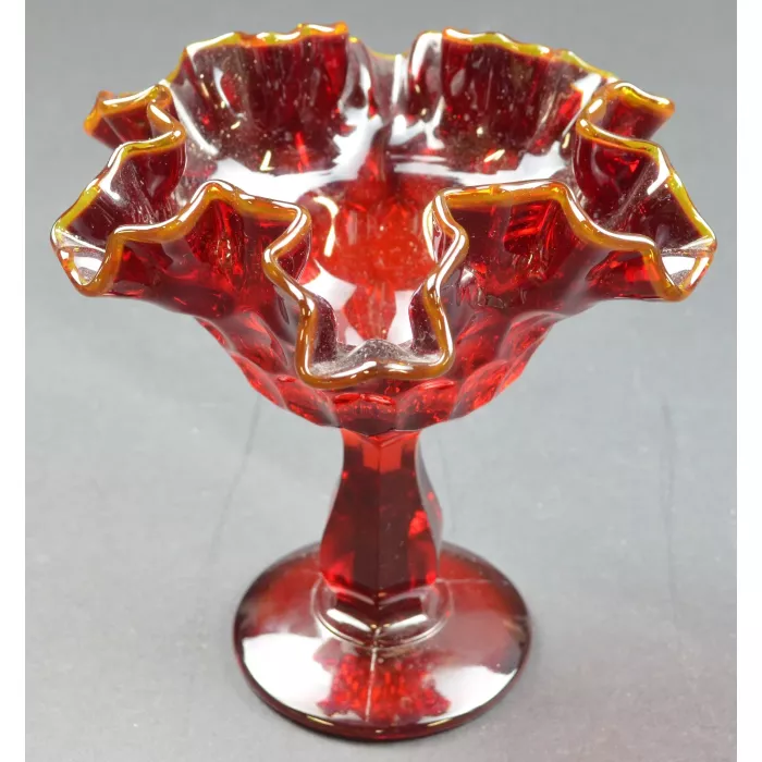 Fenton Art Glass Thumbprint Ruby Pattern - Crimped Compote - 6" Tall