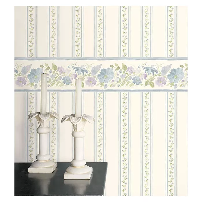 Fluted Floral Wallpaper Border Light Blue, Purple, Green Norwall Wallcovering PR79660