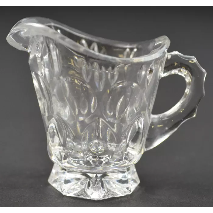 Clear Pressed Glass Circle & Diamond Patterm Mini Cream & Sugar Set