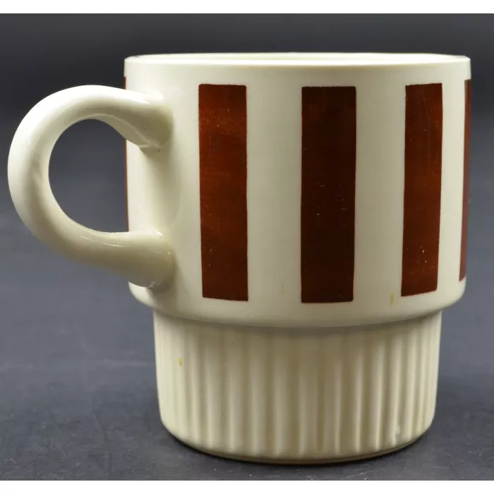 White With Brown Striped Pottery Coffee Mug - Marked USA - 3.5" Tall