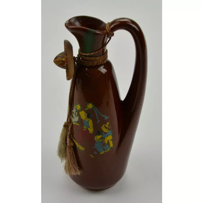 Mexican Design Art Pottery Pitcher With Sombrero Accent - 8.5" Tall