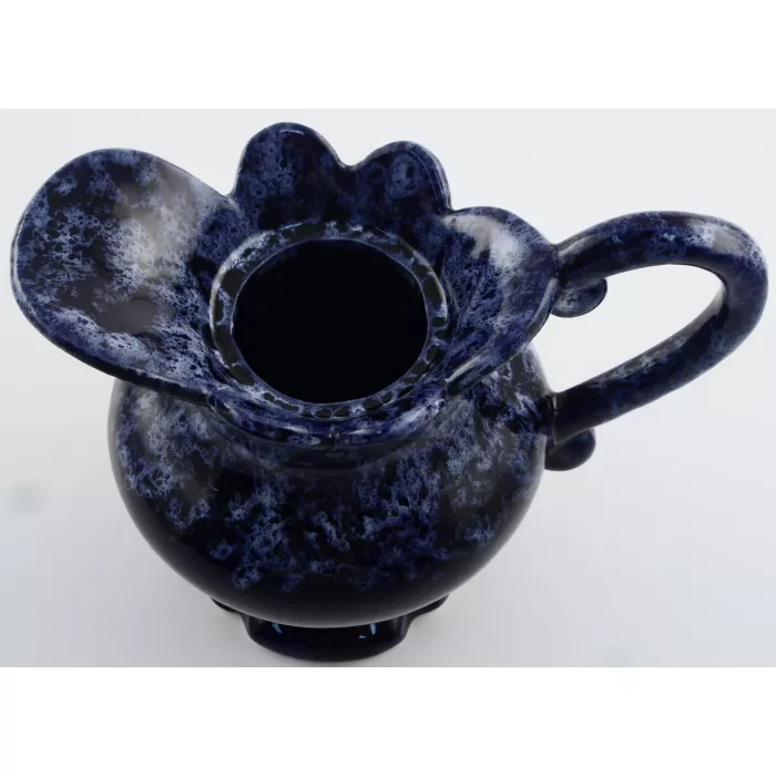 Spongeware Pottery Pitcher and Basin - Dark Blue - 7" Tall