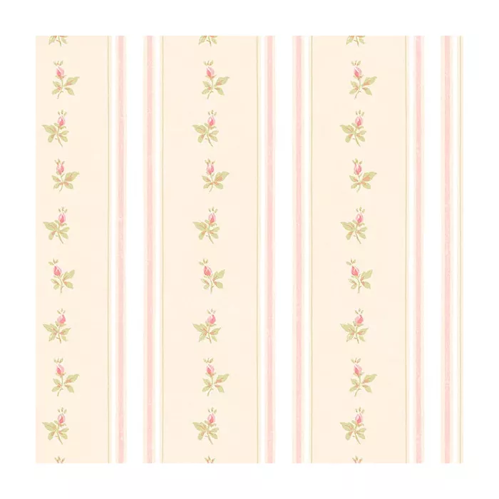 Shabby Stripe with Roses Wallpaper Cream, Pink, Light Green Norwall Wallcovering AB27641