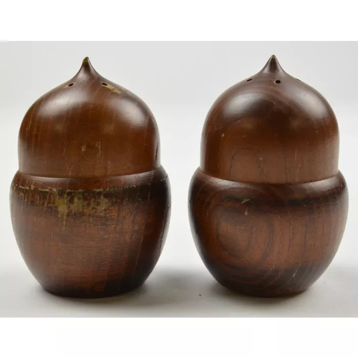 Vintage Wooden Acorn Shaped Salt & Pepper Shakers - 3.25" Tall