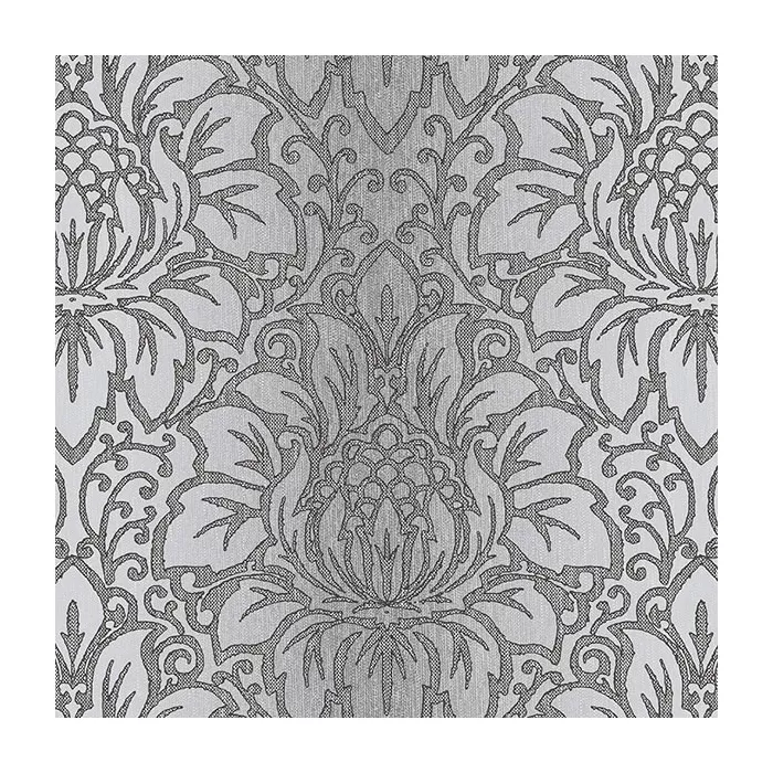 Venetian Damask Wallpaper Black, Grey, Metallic Silver Norwall Wallcovering TX34822