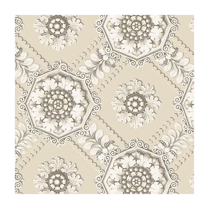 Medallion Wallpaper Cream, Beige, Metallic Silver Norwall Wallcovering CS35628