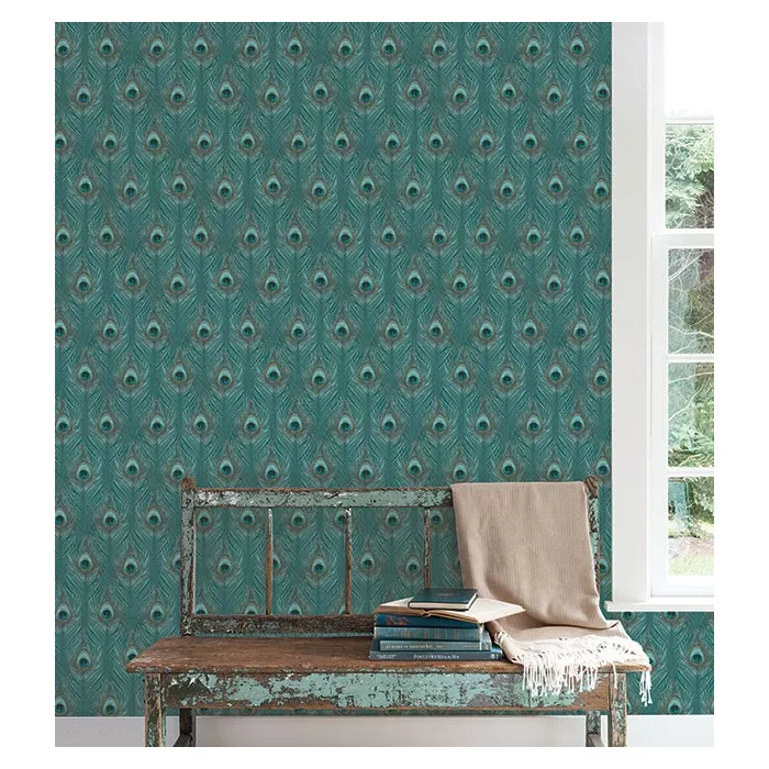 Peacock Wallpaper Blue, Blue Green, Aqua, Turquoise, Tropics Norwall Wallcovering G67978
