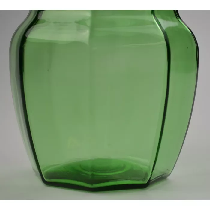 Large Green Glass Flower Vase - Panel Design - 9.75" Tall
