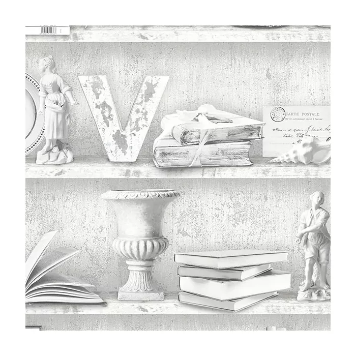 Curio Cabinet Wallpaper Blue, Grey, Black, Pepper Norwall Wallcovering FH37505