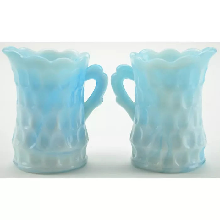 Vintage Blue Slag Creamer Pitchers -  Set Of Two - 3.5" Tall