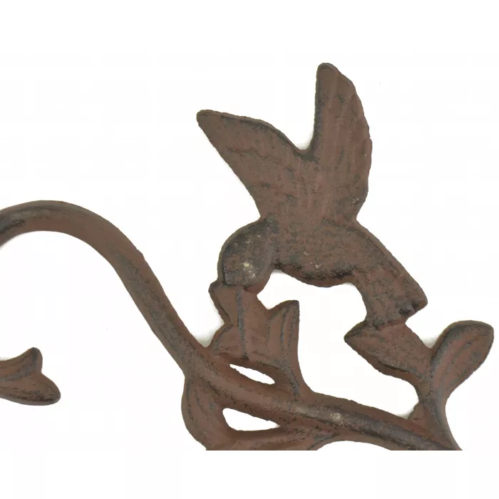 Cast Iron S Style Plant Hook - Hummingbird Scene - 11.25" Tall