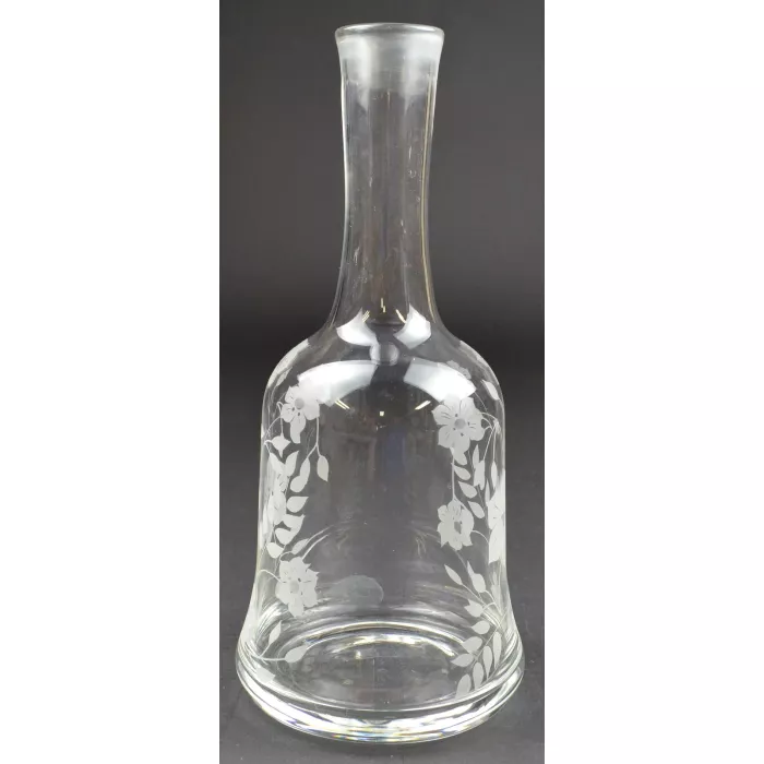 Clear Glass Bell Shaped Decanter - Frosted Floral Pattern - 10.5" Tall