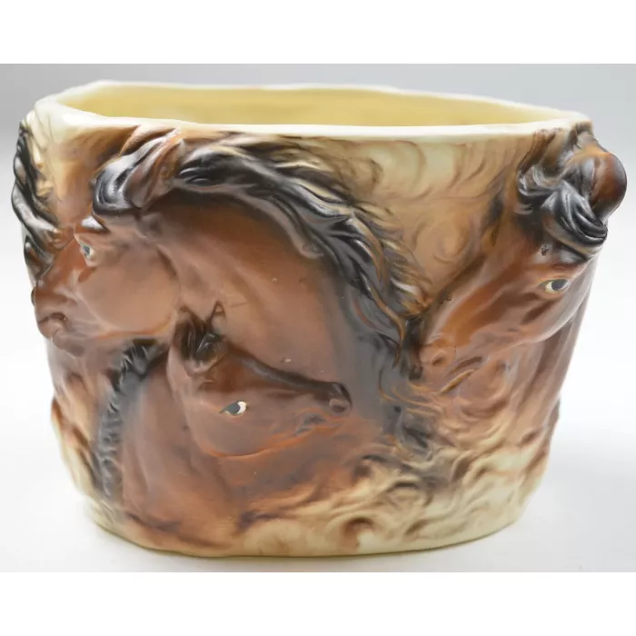 Horse Pattern Ceramic Pottery Planter - 4.25" Tall