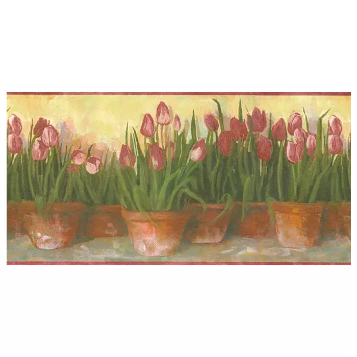Terra Cotta Potted Tulips Wallpaper Border